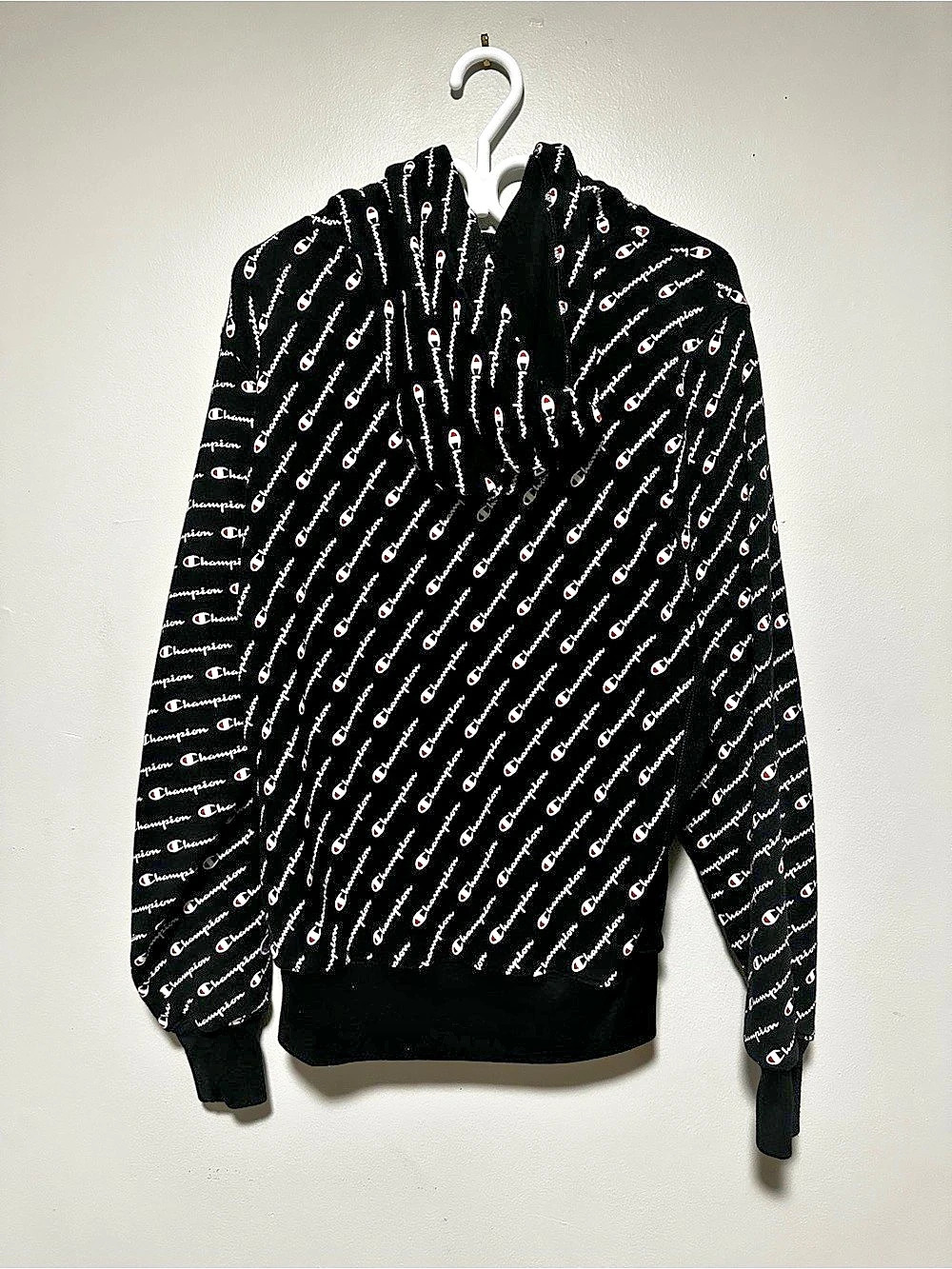 Champion Reverse Weave All Over Print Script Hoodie Medium - Picture 2 of 3